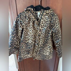 Girls Urban Republic Sherpa Lined hooded rain coat size M leopard print